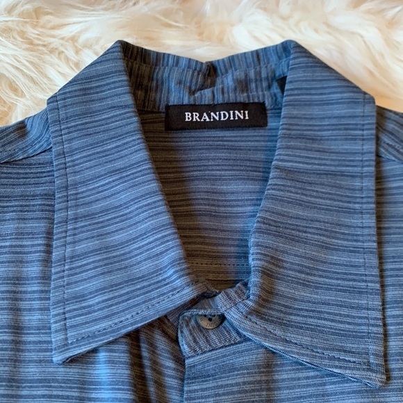 Men's Blue Striped Brandini Short Sleeve Button Down Size Large - Picture 4 of 6